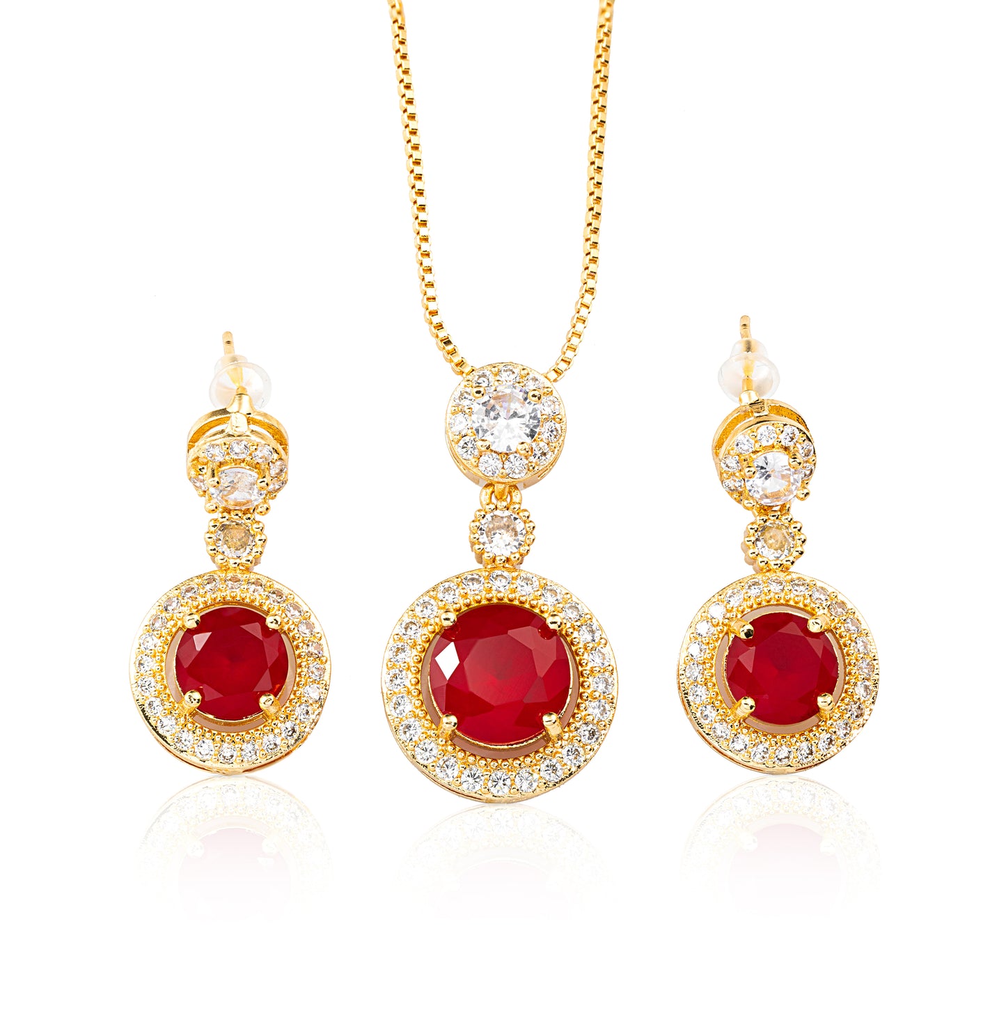 Necklace With Earring Round in Red