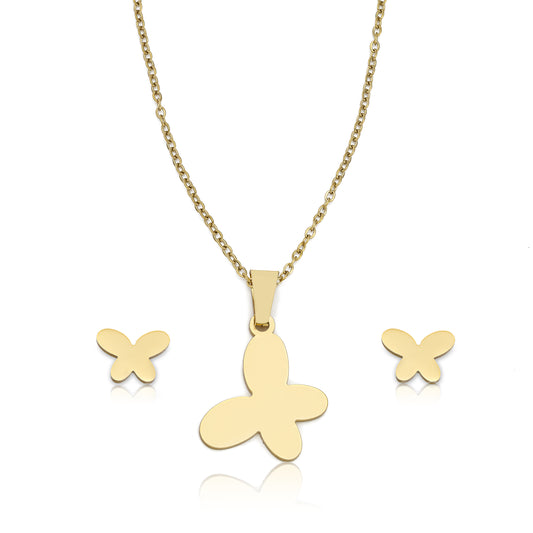 Gold Butterfly Necklace & Earrings Set