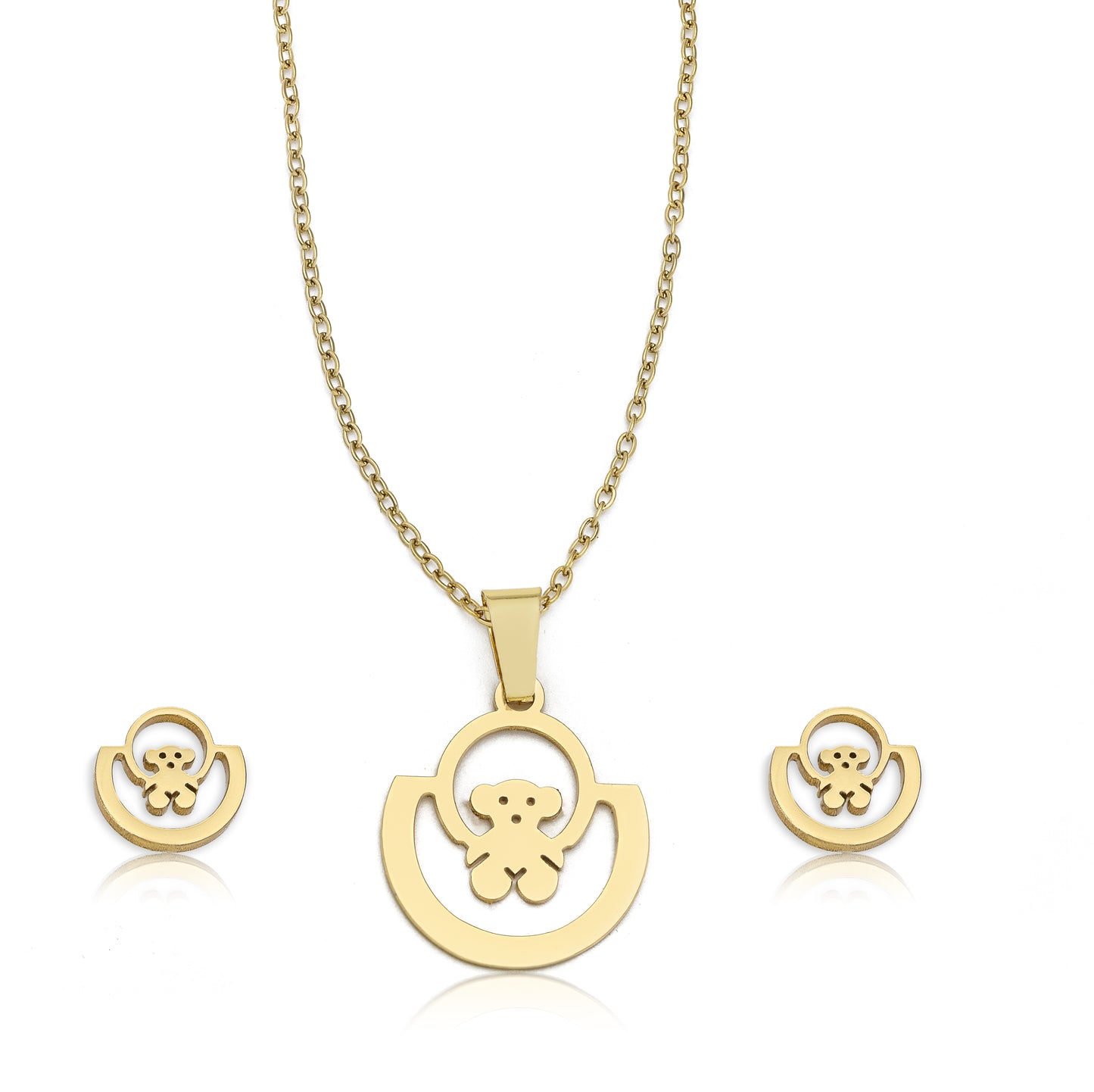 Gold Bear Necklace & Earrings Set
