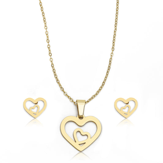 Gold Heart Necklace & Earrings Set
